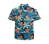 Personalised Hawaiian Shirt for Men Hawaiian Shirts with Face Photo Funny Button Down Shirts Tropical Flamingo Floral Casual Hawaiian Shirt Summer Holiday Travel Gifts for Family