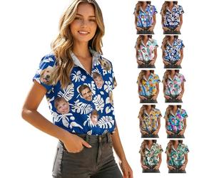 Personalised Hawaiian Shirt for Women, Custom Photo,1-5 Images, 10 Colours,Funny Tropical Short Sleeve Summer Blouse - Personalised Gift for Beach, Holiday, Wedding, Party