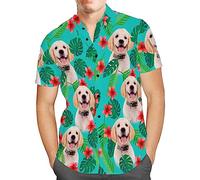 Personalised Hawaiian Shirts with Face for Men Funny Customised Pet Dog Cat Photo Tropical Floral Hawaiian Shirts Short Sleeve