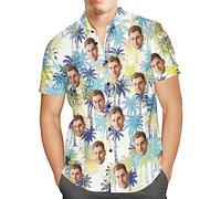 Personalised Hawaiian Shirts with Face for Men Funny Customised Pet Dog Cat Photo Tropical Floral Hawaiian Shirts Short Sleeve