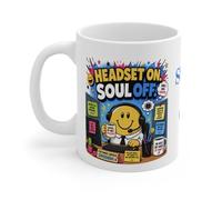 Personalised Headset On Soul Off Customer Service Mug, Funny Call Centre Gift, White Ceramic Coffee Mug. Male and Female Design to Choose from (Male)
