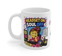 Personalised Headset On Soul Off Customer Service Mug, Funny Call Centre Gift, White Ceramic Coffee Mug. Male and Female Design to Choose from (Female)