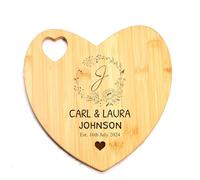 Personalised Heart Bamboo Chopping Board, with Wreath 5th Wooden Wedding Anniversary
