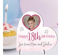 Personalised Heart Birthday Plaque with Photo, Age & Name - Custom Gift for 18th, 21st, 30th, 40th, 50th & More - Freestanding Keepsake - Perfect for Daughters (MDF Wood, Small: 8cm x 8.5cm)