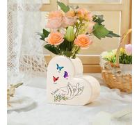 Personalised Heart Ceramic Vase with Name & Birth Flower Custom Flower Pot Unique Gift for Mum Nan Wife Girlfriend Small White Decorative Vases for Home Décor (Style 2)