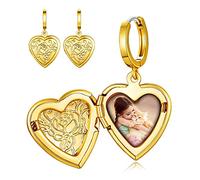 Personalised Heart Earrings for Women-Custom Made with Any Photo You Want Locket Pendant Drop Earrings with Name-Sparkly Unique Handmade Jewellery Gifts for Mum Girlfirend Wife Daughter