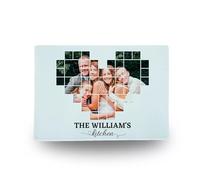 Personalised Heart Family Photo Collage Tempered Glass Cutting Board Custom Surname Chinchilla Finish Hygienic Kitchen Gift for Her (Medium)