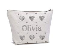 Personalised Heart Lace Ivory Makeup Bag, Designed with Rhinestones for Birthday Party, Storage, Cosmetics by Varsany