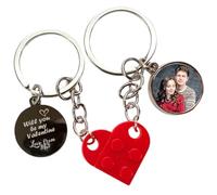 Personalised Heart Lego Puzzle Keyring, Custom Round Keyring, Photo Printed Keychain, Jigsaw Style Key Holder Gift for Him, Her, Husband, Wife, Valentines Gift, Round Tag With Lego Heart Keyring