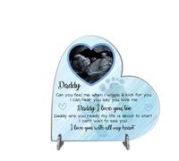 Personalised Heart Plaque - Daddy Gift from Bump | Baby Scan Photo Frame | Handmade Baby Bump Gift | Father's Day Present (Acrylic 13.5cm x 13.5cm, Blue)