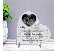 Personalised Heart Plaque - Daddy Gift from Bump | Baby Scan Photo Frame | Handmade Baby Bump Gift | Father's Day Present (Acrylic 13.5cm x 13.5cm, Grey)