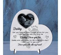 Personalised Heart Plaque - Daddy Gift from Bump | Baby Scan Photo Frame | Handmade Baby Bump Gift | Father's Day Present (Mdf Wood 8.5cm x 8.5cm, Grey)