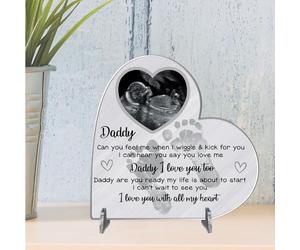 Personalised Heart Plaque - Daddy Gift from Bump | Baby Scan Photo Frame | Handmade Baby Bump Gift | Father's Day Present (Acrylic 8.5cm x 8.5cm, Grey)