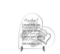 Personalised Heart Plaque - Memorial Plaque for Angel Baby | Custom Bereavement Gift | Handmade Remembrance Plaque (Acrylic 19cm x 19cm, Grey)