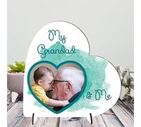 Personalised Heart Plaque - My Daddy and Me | Baby Photo Frame | Handmade Gift for Dad | Father's Day Present (Green, Mdf Wood 8.5cm x 8.5cm)