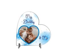 Personalised Heart Plaque - My Daddy and Me | Baby Photo Frame | Handmade Gift for Dad | Father's Day Present (Blue, Acrylic 8.5cm x 8.5cm)
