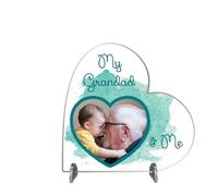Personalised Heart Plaque - My Daddy and Me | Baby Photo Frame | Handmade Gift for Dad | Father's Day Present (Green, Acrylic 8.5cm x 8.5cm)