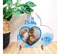 Personalised Heart Plaque - My Daddy and Me | Baby Photo Frame | Handmade Gift for Dad | Father's Day Present (Blue, Acrylic 13.5cm x 13.5cm)