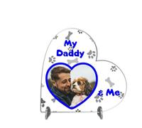 Personalised Heart Plaque - My Dog Daddy and Me | Pet Photo Frame | Handmade Gift for Dog Dads | Father's Day Present (Acrylic 13.5cm x 13.5cm, Blue And Grey)