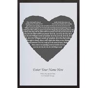 Personalised Heart Poster Print - Choose Any Song Lyrics for Husband Wife, Girlfriend, Boyfriend | Wedding Vows Poem Printed Father's Day Gift A4 A3 A2 A1 Sizes | Frame Option