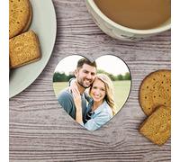Personalised Heart-Shaped Couple Photo Coaster - Custom MDF Wood Plaque - Romantic Gift for Couples - Handmade 10cm Heart Coaster - Perfect for Anniversaries, Weddings, or Valentine’s Day
