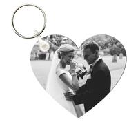 Personalised Heart-Shaped Wedding Photo Keyring - Custom MDF Wood 6cm x 4cm Plaque - Unique Keepsake for Newlyweds - Handmade Keyring - Perfect for Anniversaries, Wedding Gifts, or Everyday Use
