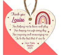 Personalised Heart-Shaped Wooden Hanging Plaque with Heartfelt Message, Ideal for Teacher Thank You Gift, End of Term Keepsake, Nursery Teacher Leaving Gifts (Pink)