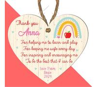 Personalised Heart-Shaped Wooden Hanging Plaque with Heartfelt Message, Ideal for Teacher Thank You Gift, End of Term Keepsake, Nursery Teacher Leaving Gifts (Bright)