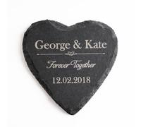 Personalised Heart Slate Coaster - Custom Engraved Valentine's Day Gift with Names & Date for Couples - Anniversary, Wedding, New Home - for Him or Her, Boyfriend, Girlfriend, Wife, Husband