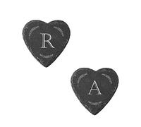 Personalised Heart Slate Coasters with Initial and Border design -Engraved with your Initials