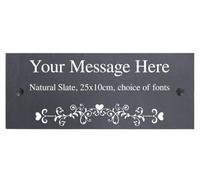 Personalised Heart Swirl Motif Natural Slate House Shed Door Garden Fence Yard Sign Home Gate Plaque with wall fixings - 25x10cm