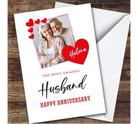 Personalised Hearts Border Photo Romantic Amazing Husband Happy Anniversary Card - Personalised Fathers Day Card, For Dad, For Stepdad, For Grandad, Happy Father's Day