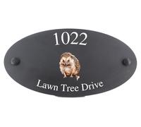 Personalised Hedgehog Wildlife Animal Motif Oval Slate House Sign Plaque 25x13cm - Premium Smooth Stone Slate