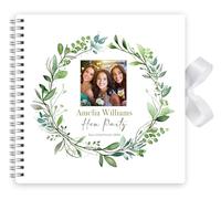 Personalised Hen Do Party Bride Friends Advice Book Team Bride Keepsake Wedding Bridal Shower Gift Accessories with Ribbon Closure - 20cm x 20cm - 40 Pages (Green Floral Image)