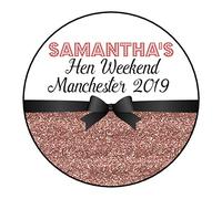 Personalised Hen Night Weekend Party Favour Stickers Labels for Gift Bag Glitter Effect 12 COLOUR OPTIONS (24 Stickers (45mm each), Rose Gold)
