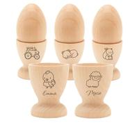 Personalised Hen Wooden Egg Cup, Custom Engraved Name & Pattern, Cute Funny Breakfast Gift for Kids Family Easter Birthday