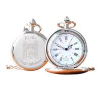Personalised Heraldic Surname Pocket Watch - Engraved Front Case Design - Silver Plated - Heritage Inspired Gift