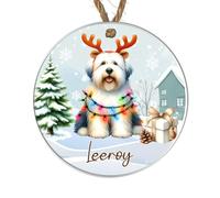 Personalised Herding Dog Breed Hanging Bauble - Custom Single Name Christmas Tree Decoration - Collies Briard, German Shepherd, & Sheepdog (Old English Sheepdog, Acrylic - Indoor & Outdoor Use)