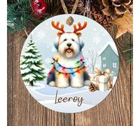 Personalised Herding Dog Breed Hanging Bauble - Custom Single Name Christmas Tree Decoration - Collies Briard, German Shepherd, & Sheepdog (Old English Sheepdog, MDF Wood - Indoor Use Only)