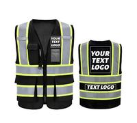 Personalised Hi-Vis Safety Vest with Multiple Pockets & Ultra-Breathable Fabric for All-Day Wear | Professional Workwear for Construction Site Crews, Road Maintenance Teams (1, Black)