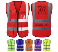 Personalised hi Vis Vest add Name Logo Photo Custom High Vis Vest with pockets Zip up reflective safety Customisable High Visibility Tank Top for Utilities Engineering Volunteer Event Company Bulk