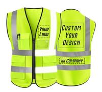 Personalised Hi Vis Vest with Pockets Zip Printed Custom Safety Vests for Men High Visibility Protective Workwear with Reflective Strip - Add Your Logo (Yellow, XXL)