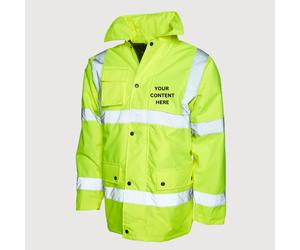 PERSONALISED HI VIS VIZ SAFETY JACKETS PARKA WORKWEAR JACKETS UNEEK UC803