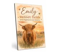 Personalised Highland Cow A4 Plaque Rustic Sunset Farm Girl Gift