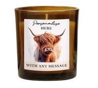Personalised Highland Cow Amber Glass Candle