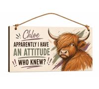 Personalised Highland Cow Attitude Wooden Plaque Funny Sign Gift