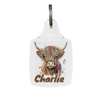 Personalised Highland cow custom name gift for kids, Key Ring Keychain A5, MDF Key ring. (MDF Keyring) (A5 Keyring)