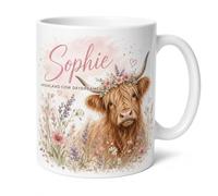 Personalised Highland Cow Mug For Girls Wildflower Cow Lover Gift 11oz