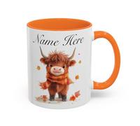 Personalised Highland Cow Mug with Name - Cute Cow Gift for Her, Custom Animal Coffee Mug, Autumn Highland Cow Cup, Personalised Gift UK (Orange 11oz, Mug)