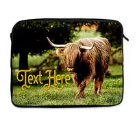 Personalised Highland Cow Tablet Sleeve Laptop Case Adults iPad Zip Pouch Protective Carry Travel Bag Farm Birthday Gift KS45 (Large 14" - 15.6")